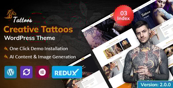 Tattoos WordPress Theme With Automatic AI Blog Content Generator and Chatbot Logo